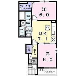 エスポワールB棟 2DKの間取図画像