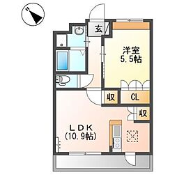 レオネッサ天神 1LDKの間取図画像