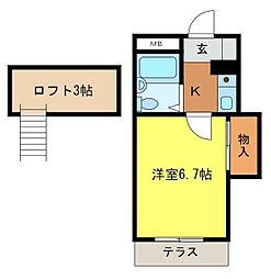 あさひハイツ加古川 1Kの間取図画像