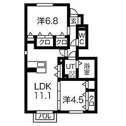 セジュール加佐B 2LDKの間取図画像