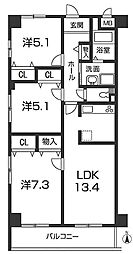 キャッスルコート国府寺町 3LDKの間取図画像