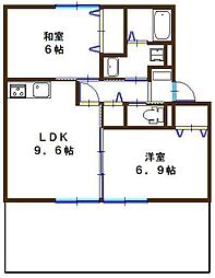 ボナール上の丸B 2LDKの間取図画像