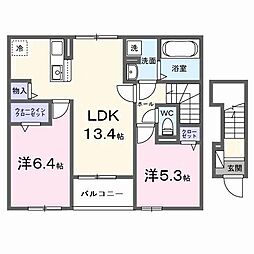 コンコルディア 柏原 2LDKの間取図画像