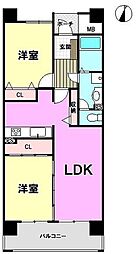 UR都市機構アーベインルネス諸岡1号棟 2LDKの間取図画像
