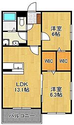 REXYZ槻田II 1階2LDKの間取り