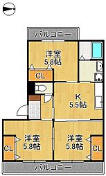リバーサイドCoCo 3Kの間取図画像