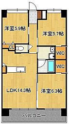 ウイングス八幡駅前 3LDKの間取図画像