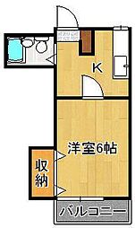 ハウス徳永 1Kの間取図画像