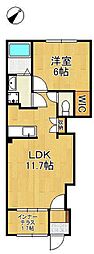 北九州市八幡東区春の町1丁目アパート 1LDKの間取図画像
