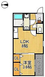 北九州市戸畑区新池2丁目アパート 1LDKの間取図画像