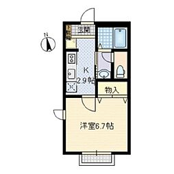 パルムハイツ 1Kの間取図画像
