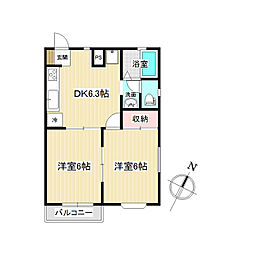 パークハイム 2DKの間取図画像