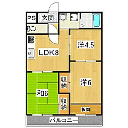 エバグレース音羽 3DKの間取図画像