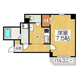 グランディール葭屋 1Kの間取図画像