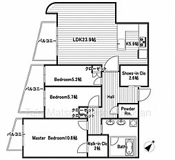 "恵比寿駅徒歩2分" パークコート恵比寿 8階 3LDKの間取図画像