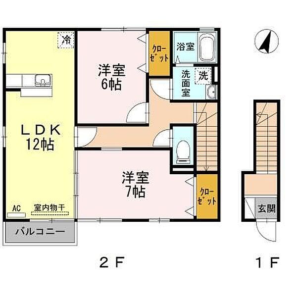 ローズコート大林 201｜徳島県小松島市大林町字赤石(賃貸アパート2LDK・2階・62.60㎡)の写真 その2