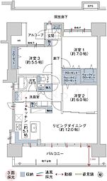 グランフォセットいわきリバーサイド 3LDKの間取図画像