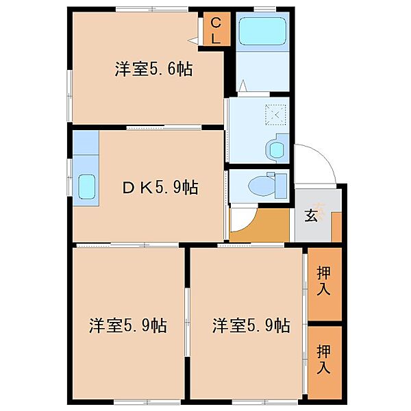 ウエストフィールド大保B棟 202｜福岡県小郡市大保(賃貸アパート3K・2階・53.32㎡)の写真 その2