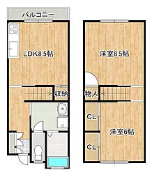 一ツ木壱番館 2LDKの間取図画像