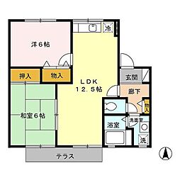 セジュール松泉B 2LDKの間取図画像