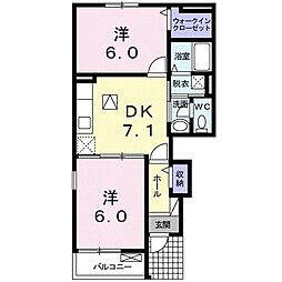 グレイシャス高尾C 2DKの間取図画像