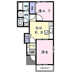 エターナルレジデンスB 2DKの間取図画像
