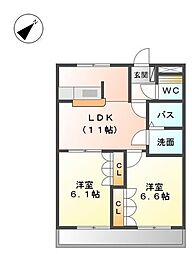 メゾンドコンフォース2 2LDKの間取図画像