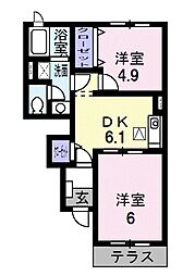 ビクトリア弐番館 2DKの間取図画像