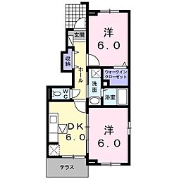 パークサイド・アス・リ1番館 2DKの間取図画像