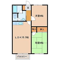 グリーンハウス大刀洗B棟 2LDKの間取図画像