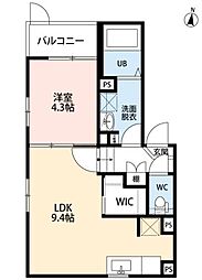 小郡市小板井アパート 1LDKの間取図画像