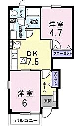 フラントフィールドハウス 2DKの間取図画像