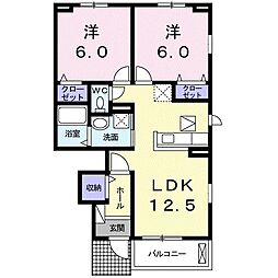 サニーハウス篠隈C 2LDKの間取図画像