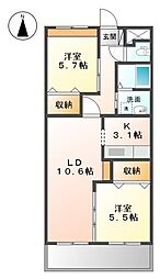 サニーヒルズ姫方 2LDKの間取図画像