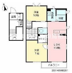 F・フラッツ鳥栖E棟 2階2LDKの間取り