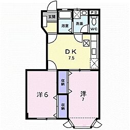 モントディダンス2B 2DKの間取図画像
