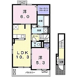 プリムラ3番館 2LDKの間取図画像