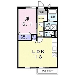 オークヒルズB 1LDKの間取図画像