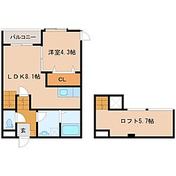 エルシャトー小郡 1LDKの間取図画像