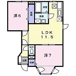サンベールコガB 2LDKの間取図画像