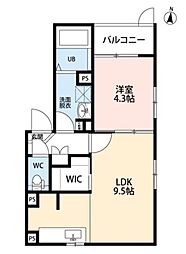小郡市小板井アパート 1LDKの間取図画像