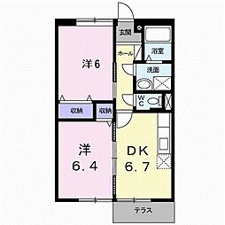 オークヒルズA 2DKの間取図画像