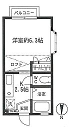 コーポアヤ 1Kの間取図画像