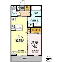 グランスクエアIII番館 2階1LDKの間取り