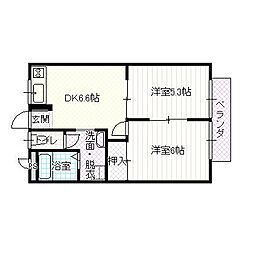 パルシオガワA 2DKの間取図画像