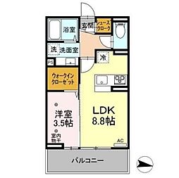 サンセール若里 1LDKの間取図画像
