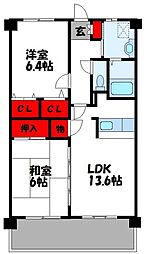 JR鹿児島本線 千鳥駅 徒歩10分の賃貸マンション 6階2LDKの間取り