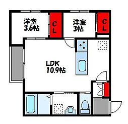 古賀市天神7丁目アパート 2LDKの間取図画像