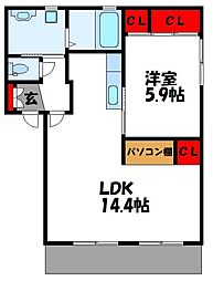 カーサ・ニケB 1LDKの間取図画像
