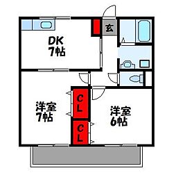 カロスコガA 2DKの間取図画像